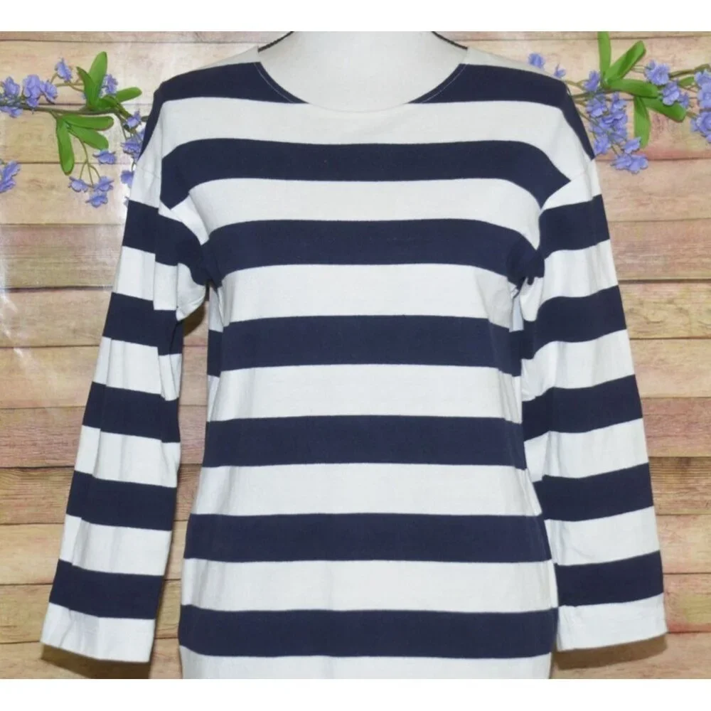 Uniqlo 100% Cotton Blue Stripe Pocket Shift Tunic Dress XS Nautical Beach Pocket